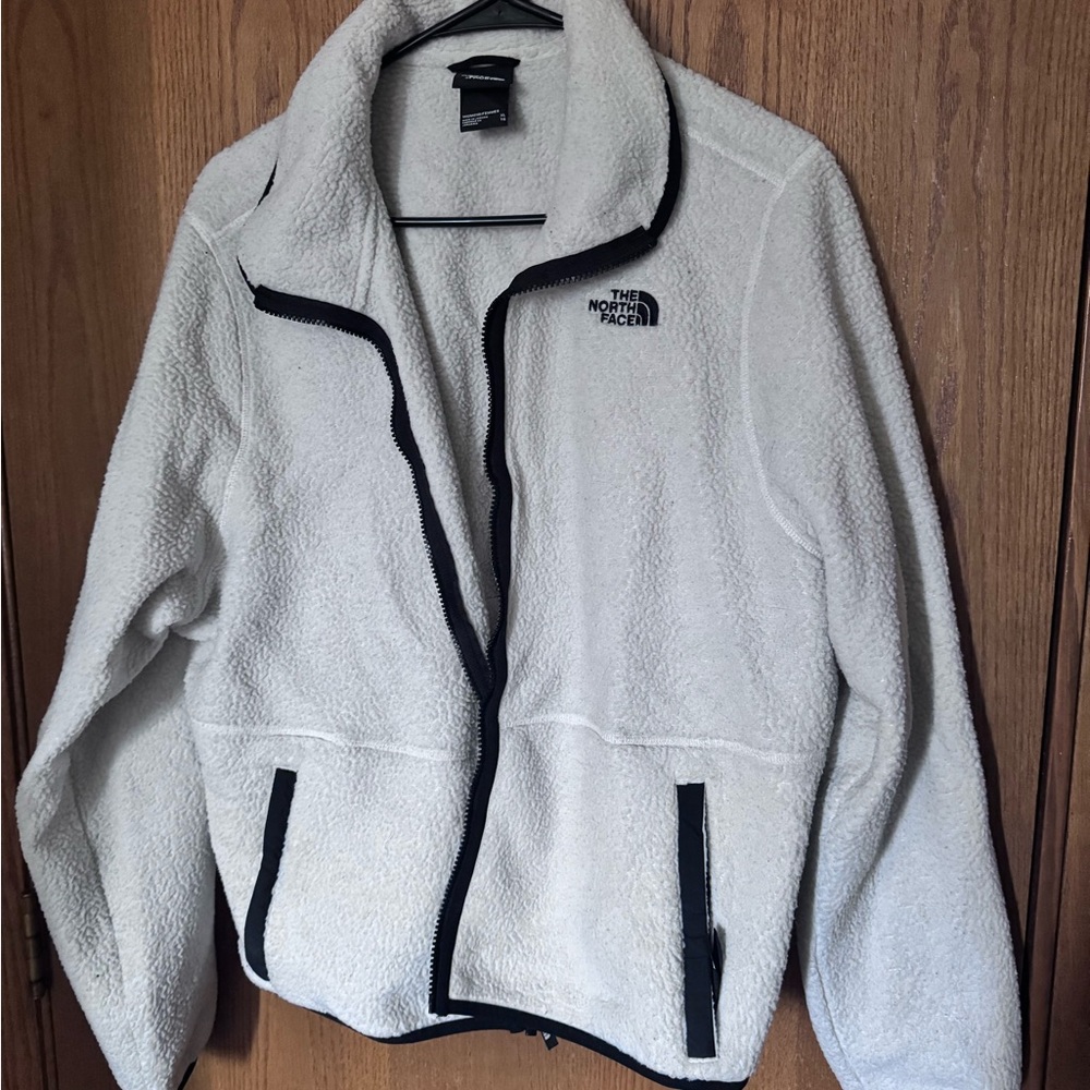 The North Face White Teddy Jacket Stand-Up Collar